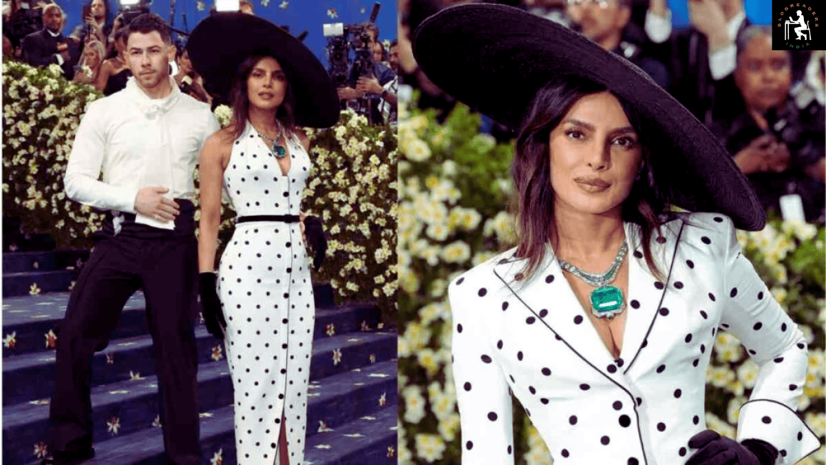 Priyanka Chopra and Nick Jonas posing together on the Met Gala 2025 red carpet, both dressed in elegant, high-fashion outfits with coordinated colors and stylish accessories.